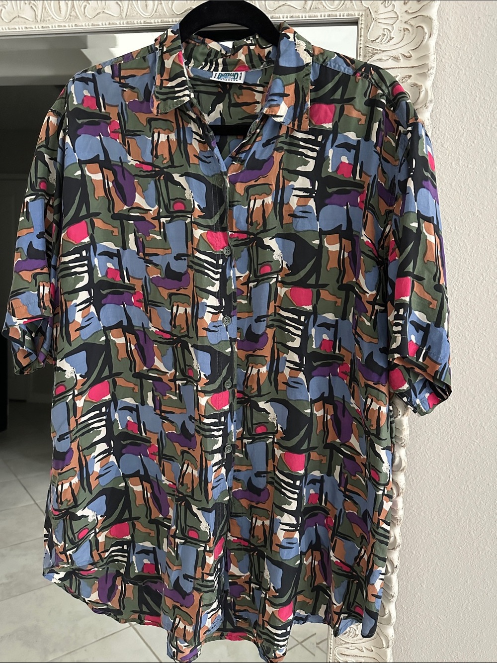 Backroad Blues Silk Vintage Patterned Short-Sleeve Button-Down Shirt